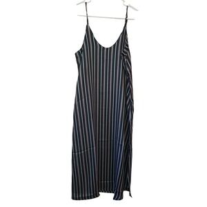 Hayden Los Angeles Sleeveless Black & Grey Stripe V Neck Midi Dress Size Small
